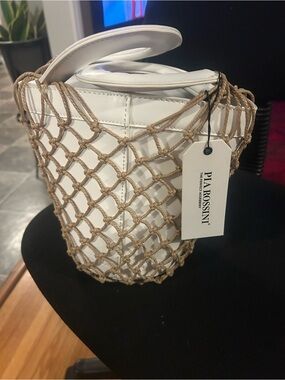 PIA ROSSINI White Bucket Bag with Woven Net